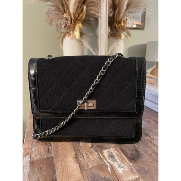 Chanel Vintage Mademoiselle Flap Bag Quilted Canvas Black Patent Small Reissue - Picture 13 of 14